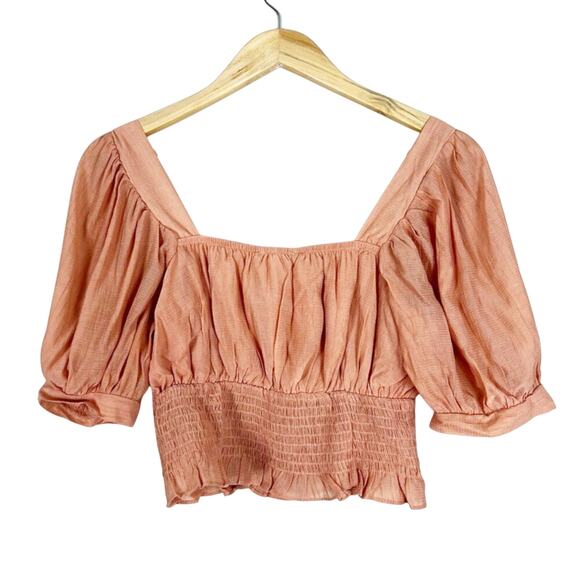 By The River Crop Top Womens L Peach Puff Sleeve Cropped Cottagecore Peasant - Picture 3 of 5